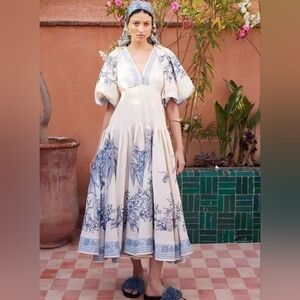 Alémais Villa Romantica linen-blend midi dress US 4